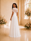 ChicSew Elegant Bateau Short Sleeves Chiffon Maxi Wedding Dress With Lace Appliques