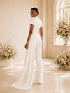 ChicSew Unique High Neck Short Sleeves Crepe Floor-Length Wedding Jumpsuit