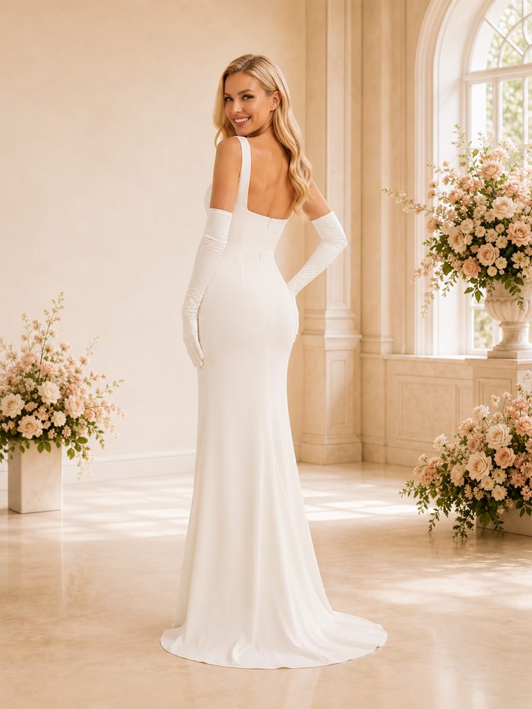 ChicSew Unique Square Neckline Crepe Mermaid Long Wedding Dresses Online