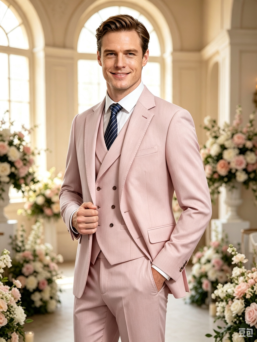 Classic 1 Piece pink Men's Suit with Regular Fit and Sophisticated Peak Lapel
