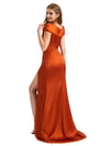 Elegant Off The Shoulder Silky Satin Mermaid Long Bridesmaid Dresses Slit