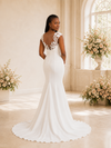 ChicSew Elegant V-Neck Lace Applique Crepe Mermaid Maxi Long Wedding Dress