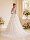 ChicSew Long Sleeves V-Neck A-Line Lace Tulle Floor Length Wedding Dresses
