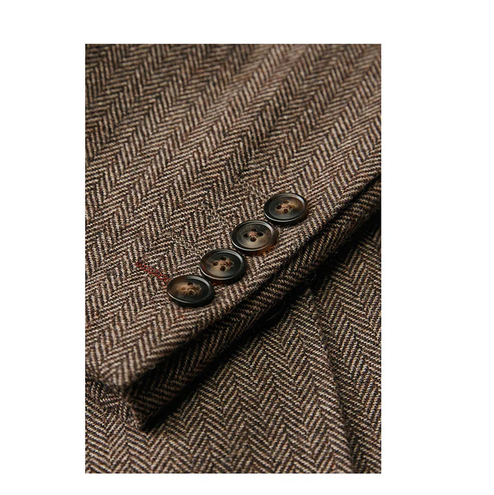 3 Pieces Herringbone Tweed Suit - Fashion 3-Piece Mens Suit with Herringbone Notch Lapel for Wedding CN419
