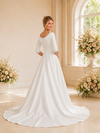 ChicSew Elegant Bateau Half Sleeves Satin A-Line Long Wedding Dresses With Beading