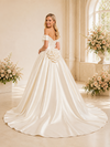ChicSew Classy Elegant Off The Shoulder Satin A-Line Maxi Long Wedding Dress With Flower