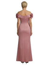 Mother Of The Groom Off Shoulder Side Slit Satin Mermaid Ruched Formal Bride Mother Wear