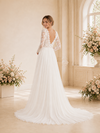 ChicSew Elegant A-Line Lace Applique Chiffon V-Neck Long Sleeves Floor-Length Wedding Dress