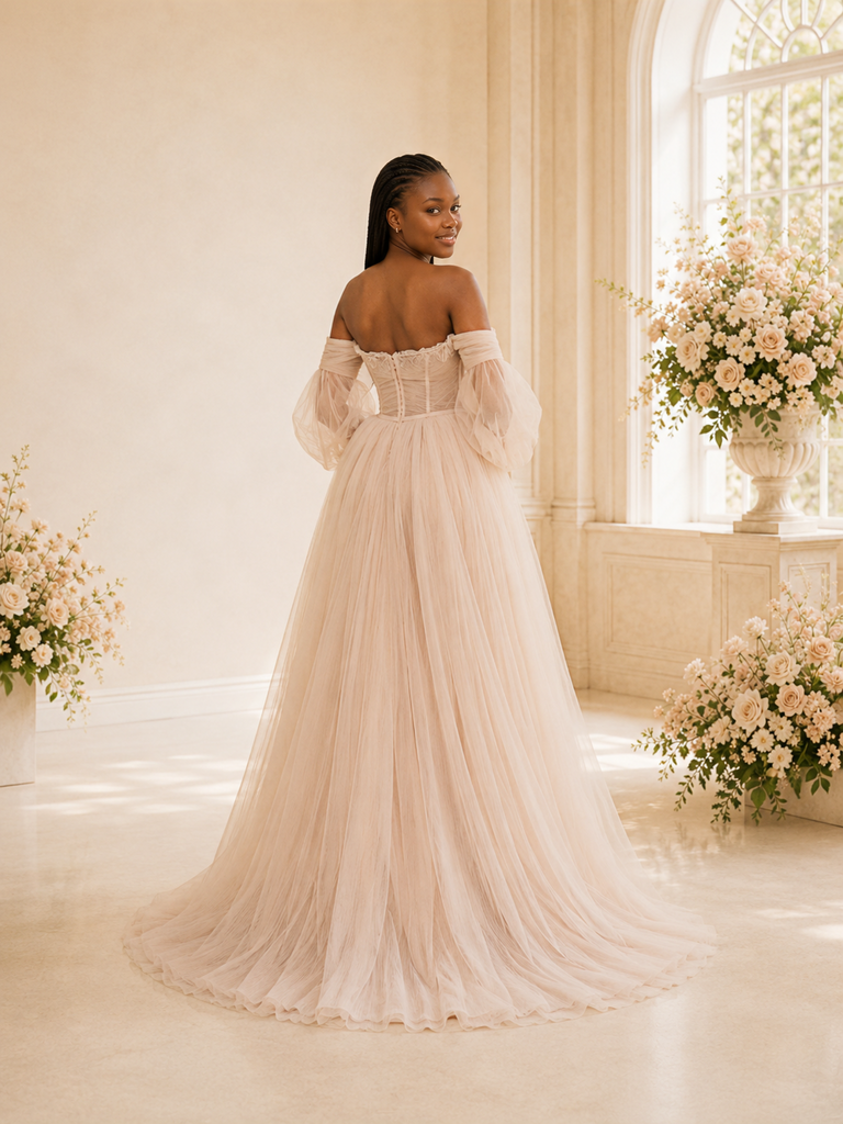 ChicSew Unqiue Modern Sweetheart Long Sleeves A-Line Tulle Maxi Wedding Dress