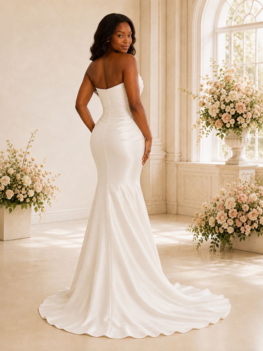 ChicSew Fancy Strapless Ruching Satin Mermaid Floor-Length Wedding Dress