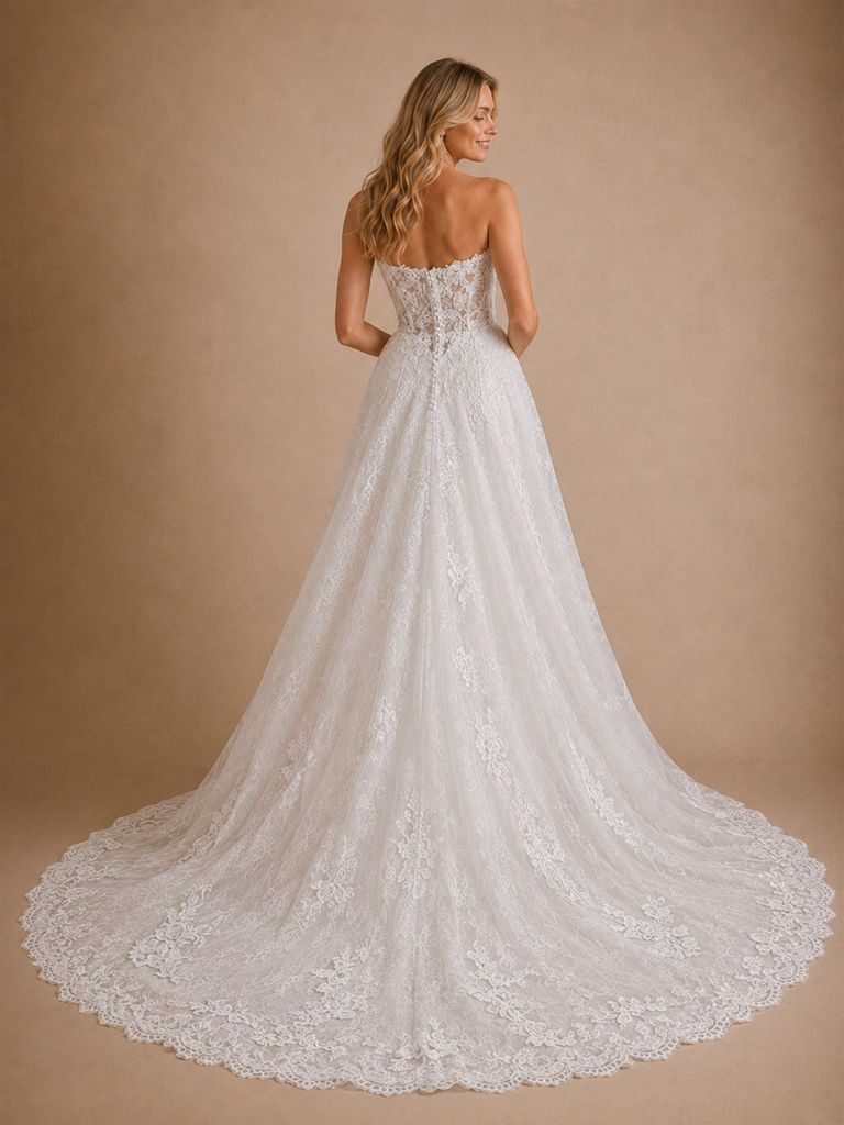 ChicSew Fancy Strapless Mermaid Lace Tulle Sleeveless Floor-Length Wedding Dresses With Overskirt