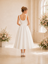 Chicsew Fancy Spaghetti Straps Sleeveless A-Line Tea-Length Crepe Wedding Dress