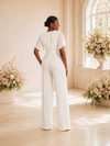 ChicSew Unique V-Neck Short Sleeves Ruching Chiffon Floor-Length Wedding Jumpsuit