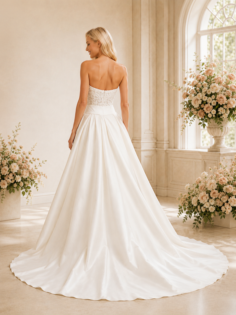 ChicSew Unique Sweetheart Boning Mermaid Lace Applique Side Slit Floor-Length Wedding Dress With Satin Overskirt