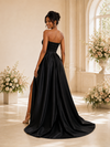 ChicSew Modern Simple Satin Strapless A-Line Maxi Wedding Dress With Side Slit
