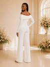 ChicSew Modern Asymmetrical Neck Long Sleeves Crepe Floor-Length Wedding Jumpsuit
