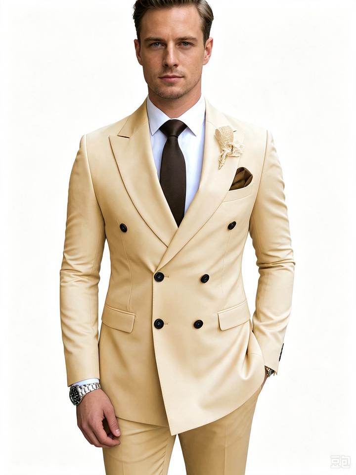 Classic 1 Piece Champagne Men's Suit with Regular Fit and Sophisticated Peak Lapel