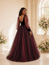 ChicSew Elegant A-Line V-Neck Long Sleeves Velvet Tulle Maxi Wedding Dress