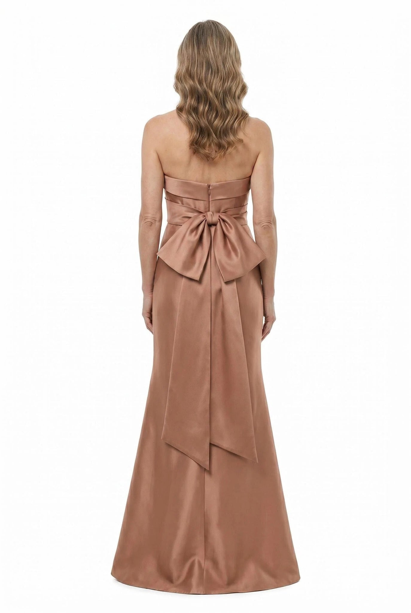 ChicSew Straight Across Ruched Bow Knot Soft Satin Mermaid Mother Of The Groom Evening Gowns
