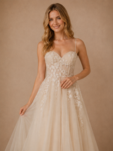 ChicSew Fancy V-Neck Spaghetti Straps Lace Tulle Long A-Line Wedding Dress