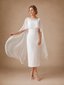 ChicSew Classy Modern Bateau Neck Sleeveless Sheath Crepe Midi Wedding Dress With Tulle Cape