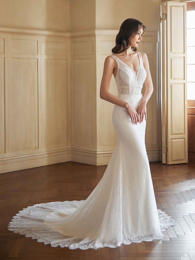 Sexy Mermaid Open Back V-neck Maxi Long Lace Wedding Dresses Online- ChicSew Sexy Mermaid Open Back V-neck Maxi Long Lace Wedding Dresses Online- ChicSew