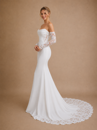 ChicSew Modern Unique Strapless 3/4 Sleeves Mermaid Lace Chiffon Wedding Dresses