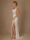 ChicSew Unique Asymmetric Sleeveless Boning Mermaid Glitter Tulle Maxi Wedding Dress