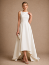 ChicSew Fancy Sabrina A-Line Sleeveless Satin High-Low Wedding Dress
