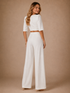 ChicSew Modern Classy Two‑Piece Crepe Round Neck Half Sleeves Maxi Wedding Jumpsuit