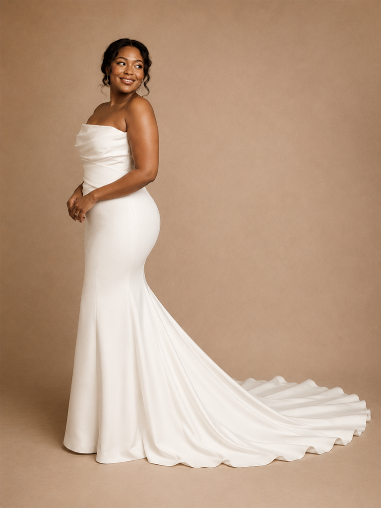ChicSew Elegant Fancy Strapless Crepe Ruched Mermaid Floor-Length Wedding Dress