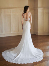 Sexy Mermaid Open Back V-neck Maxi Long Lace Wedding Dresses Online