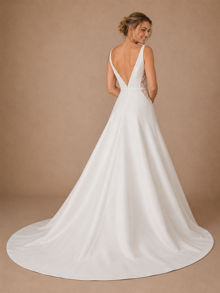 ChicSew Sexy Spaghetti Straps Lace A-Line Crepe Floor-Length Wedding Dress