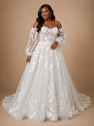 ChicSew Classy Elegant A-Line Sweetheart Lace Tulle Maxi Long Wedding Dress
