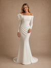 ChicSew Modern Long Sleeves Crepe Maxi Mermaid Wedding Dress With 3D Flower