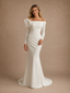 ChicSew Modern Long Sleeves Crepe Maxi Mermaid Wedding Dress With 3D Flower
