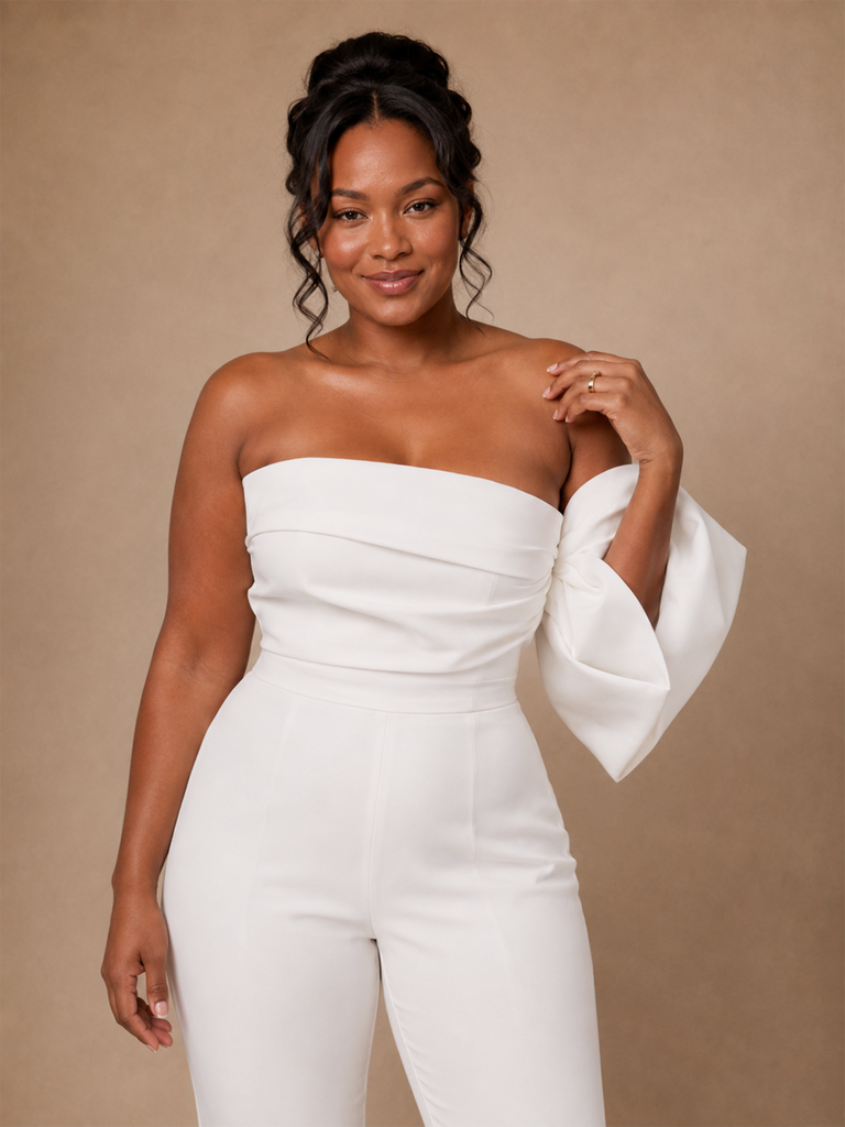 ChicSew Unqiue One Shoulder Crepe Ankle-Length Wedding Jumpsuit