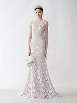 Sexy Mermaid Sleeveless Open Back Maxi Long Lace Wedding Dresses