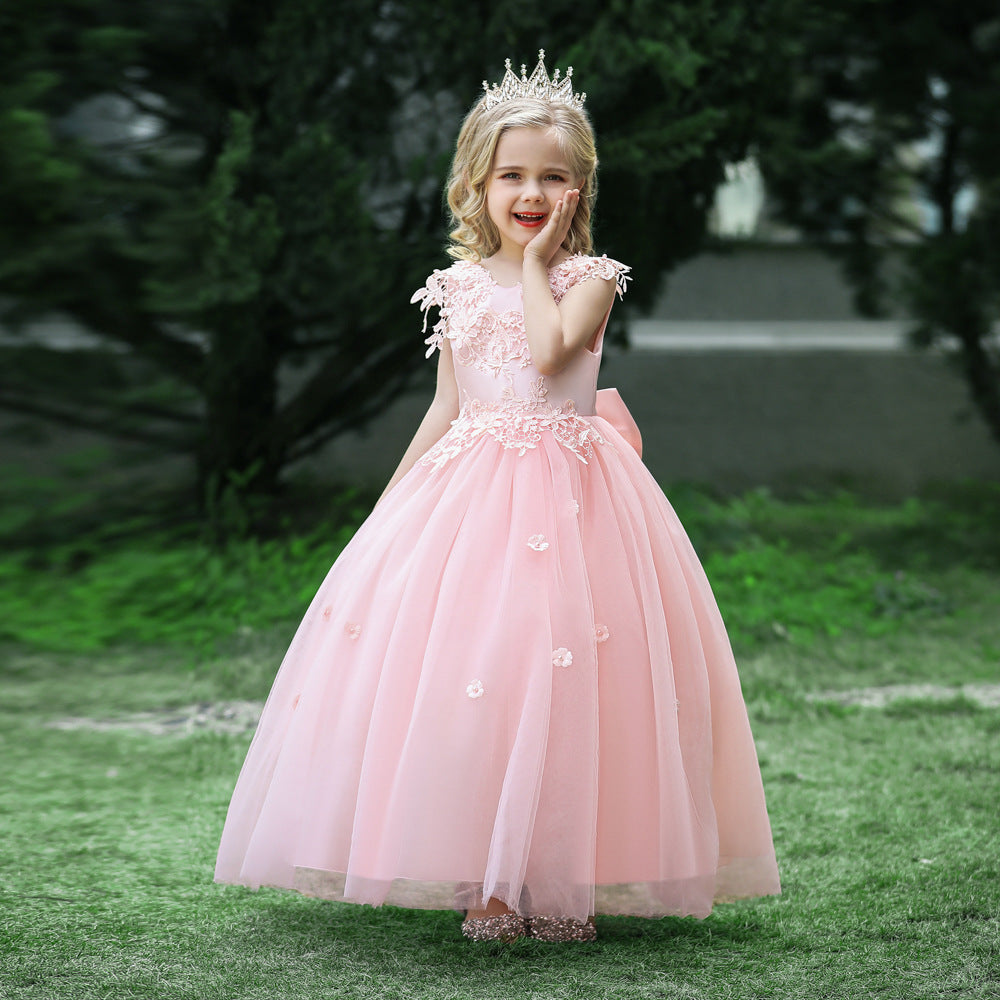 Flower Girl Dresses Sleeveless Lace Applique Fluffy Kids Evening Gowns For Wedding Party Holy Communion Dresses