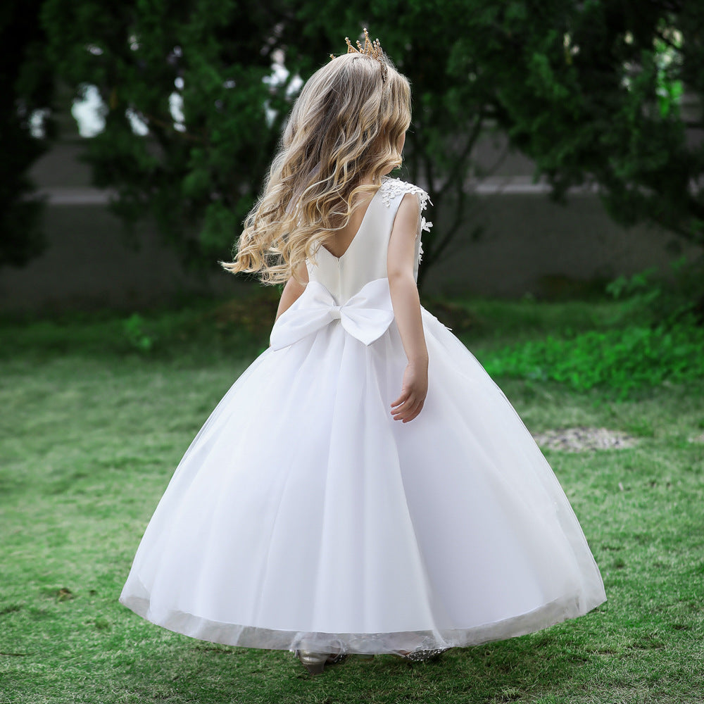 Flower Girl Dresses Sleeveless Lace Applique Fluffy Kids Evening Gowns For Wedding Party Holy Communion Dresses