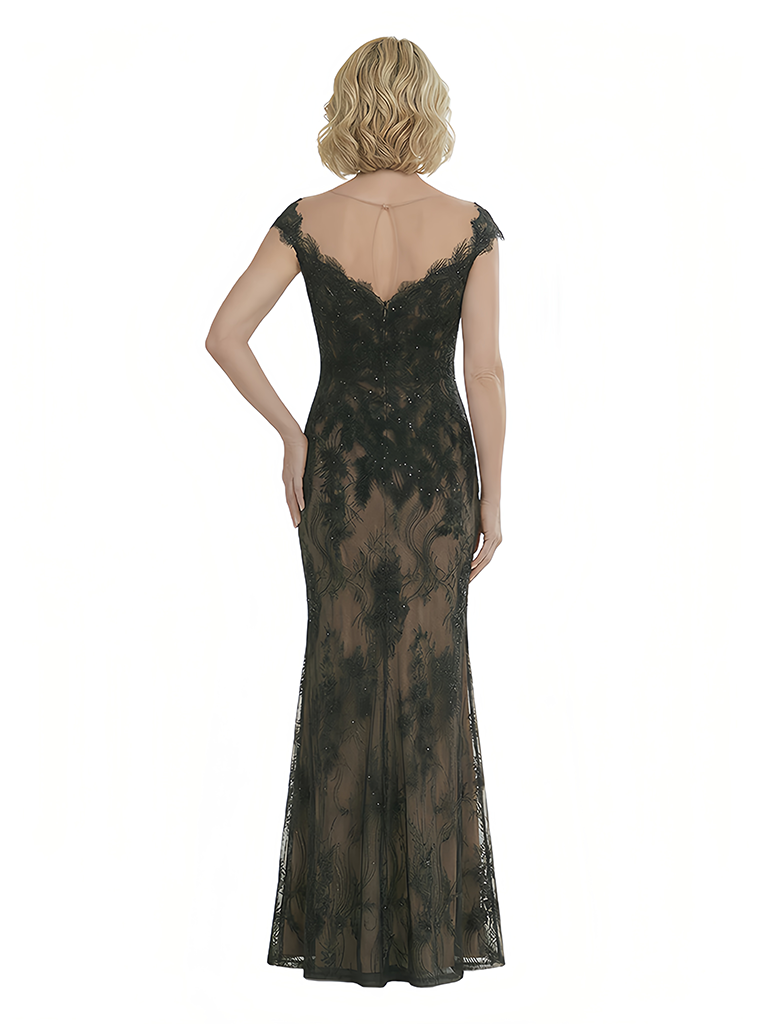 Chicsew V-Neck Cap Sleeve Lace Sheath Floor Length Fancy Mother of the Bride Dresses