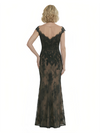 Chicsew V-Neck Cap Sleeve Lace Sheath Floor Length Fancy Mother of the Bride Dresses