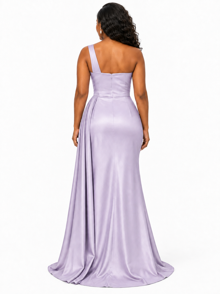ChicSew Elegant Mermaid One Shoulder Soft Satin Long Bridesmaid Dresses With Ruching