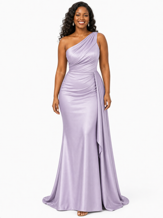 ChicSew Elegant Mermaid One Shoulder Soft Satin Long Bridesmaid Dresses With Ruching