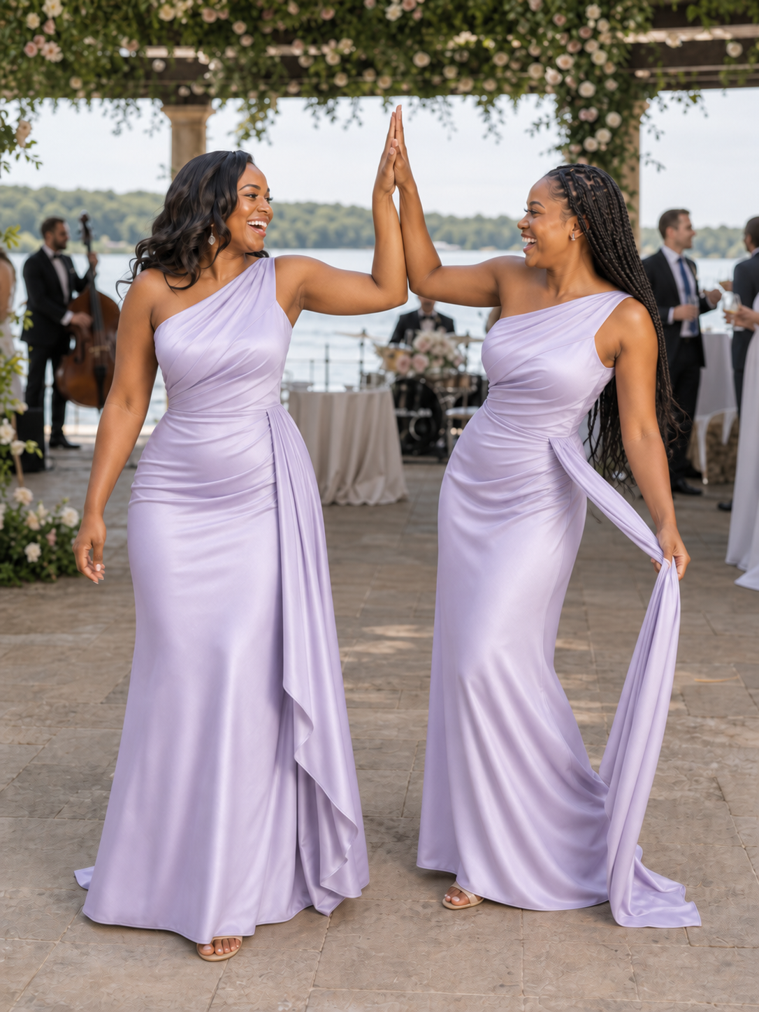 ChicSew Elegant Mermaid One Shoulder Soft Satin Long Bridesmaid Dresses With Ruching