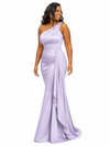 ChicSew Elegant Mermaid One Shoulder Soft Satin Long Bridesmaid Dresses With Ruching