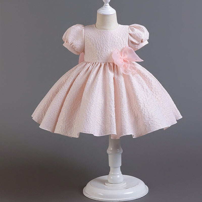 Cute Bow Organza Flower Girls Dress for Wedding Kids Tutu Dress