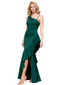 Elegant Asymmetrical Ruffles Soft Satin Side Slit Long Mother of the Brides Dresses