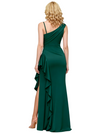 Elegant Asymmetrical Ruffles Crepe Side Slit Long Mother of the Brides Dresses