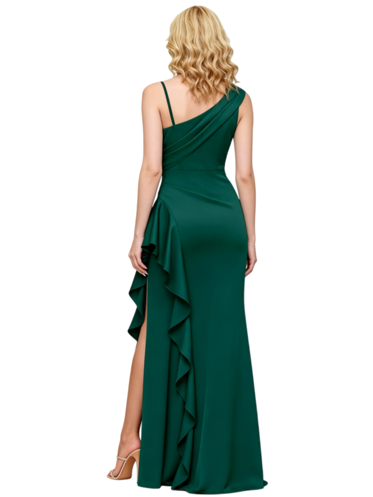 Elegant Asymmetrical Ruffles Crepe Side Slit Long Mother of the Brides Dresses
